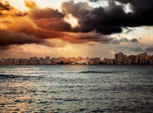 Sunset view on Alexandria Beach - close-up stock image