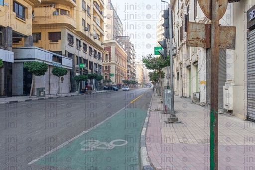 bicycle lane next to the pavement in downtown