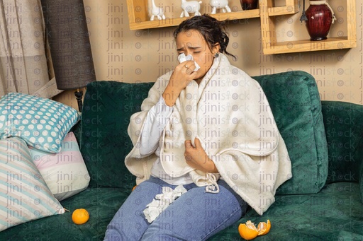 Egyptian woman sick with cold