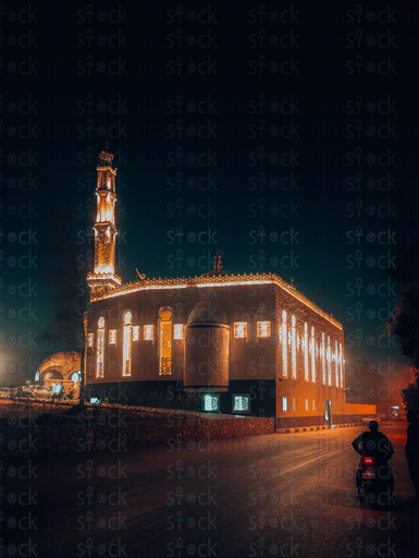 A stock image of one of old cairo mosques at night