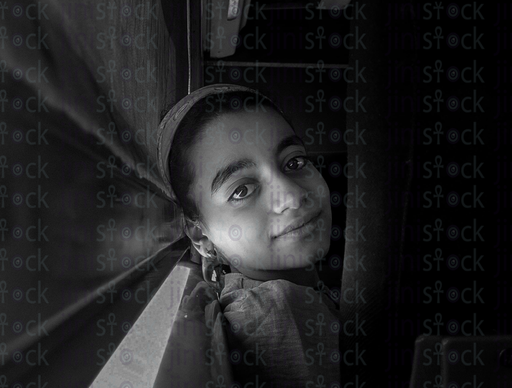 Little girl smiling black and white stock image