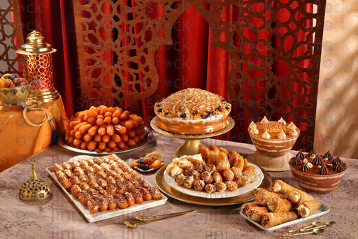 Table of oriental ramadan desserts stock image