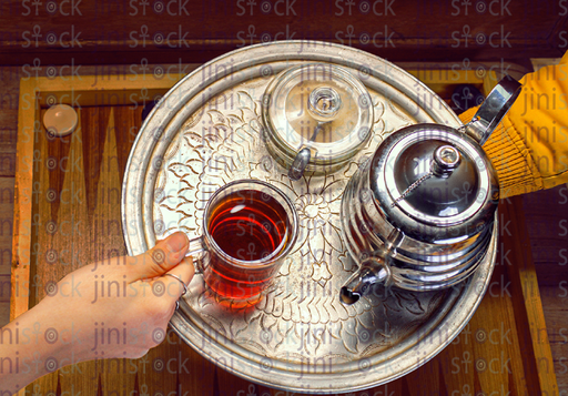 tea tray highly retouched in a coffee shop