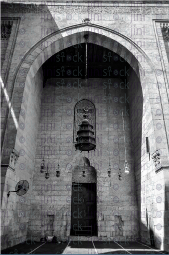 old mosque in balck and white entrance - stock image