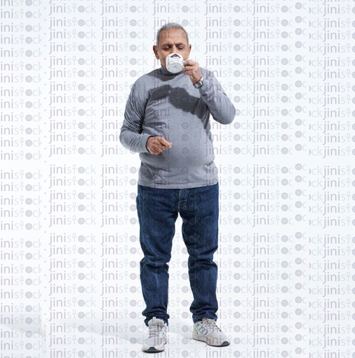 old man drinking coffee standing up