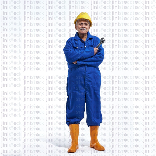 old worker standing confidently with arms crossed