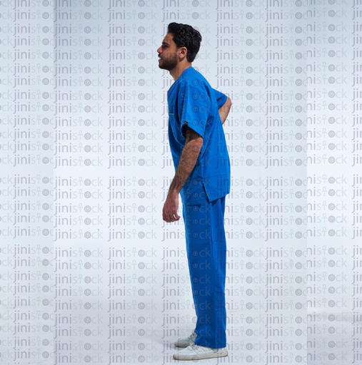 doctor or male nurse with lower back pain side view