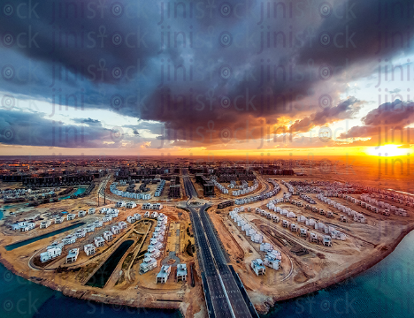 top view of El Alamin City in Egypt during sunrise