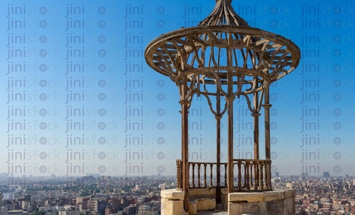 Islamic terrace made of wood looking over old cairo