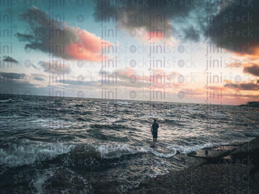 Man fishing in the sea-stock image