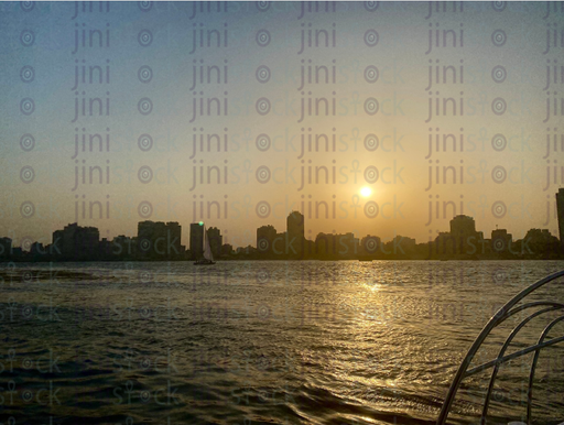sunset over the river nile - stock image