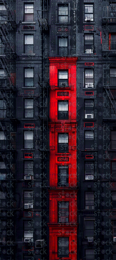 Red and blue building stock image