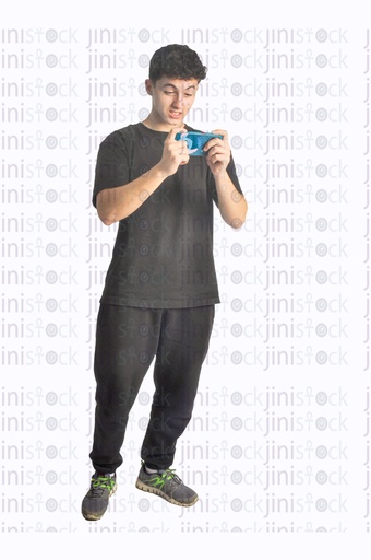A teen boy playing on a mobile phone an aggressive game