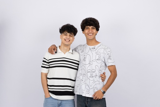 Two male Friends smiling to the camera