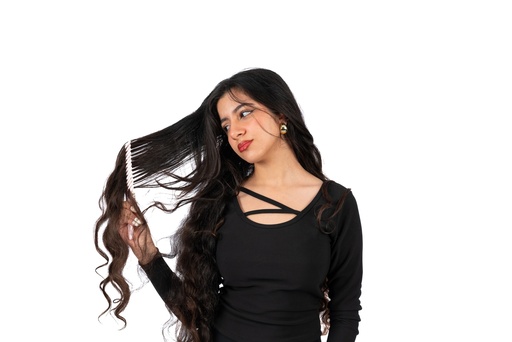 Model combing her long hair