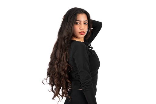 Egyptian girl with long black hair side view