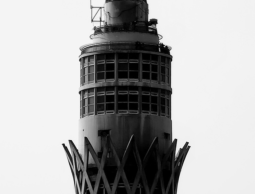 Cairo Tower close up in black and white