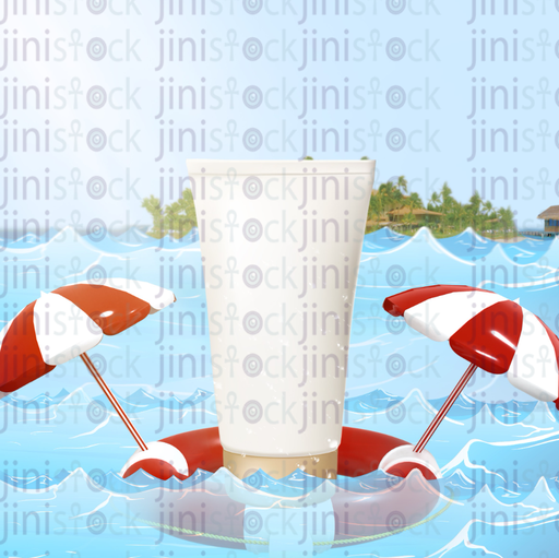 Product mockup in a water floater in the sea infront of an island