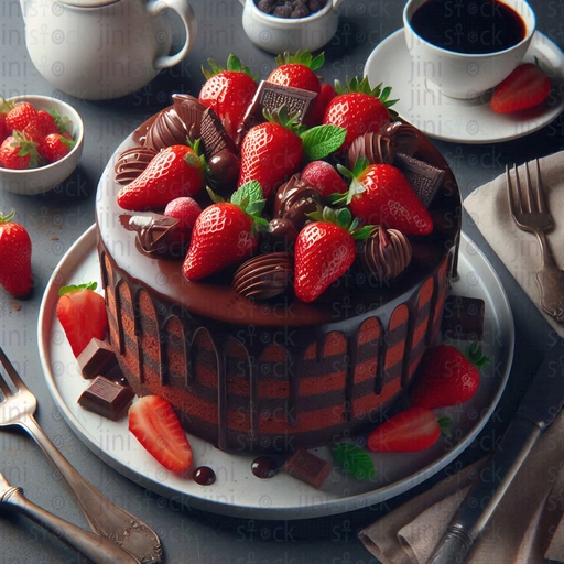 A Chocolate cake with strawberries Ai