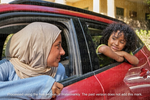 mother and son in a car