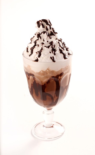 creamy chocolate milkshake topped with chocolate sauce whipped cream