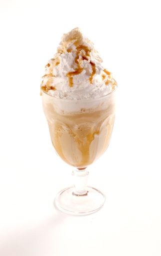 creamy caramel milkshake topped with caramel sauce whipped cream