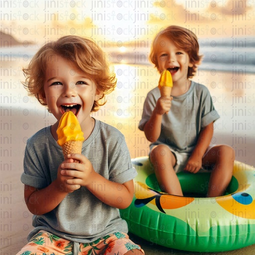 Kids eating ice-cream ai