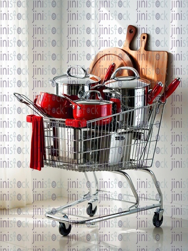 shopping cart with kitchen equipment