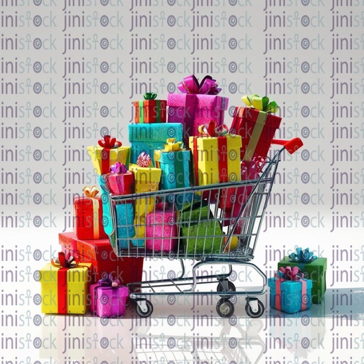 shopping cart with wrapped gifts