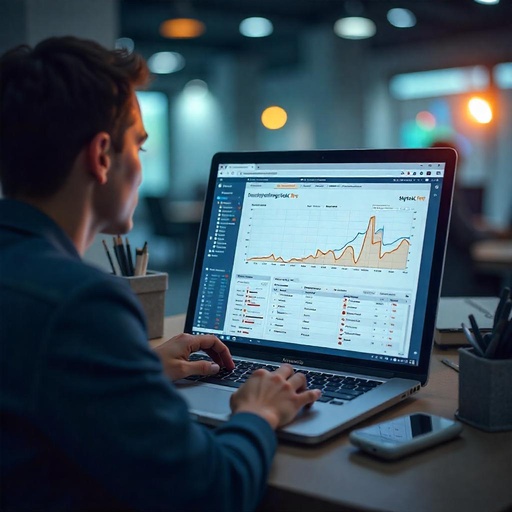 man sitting on the PC late after office time checking data