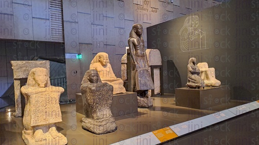 A collection of pharaonic statues in the Grand Egyptian Museum