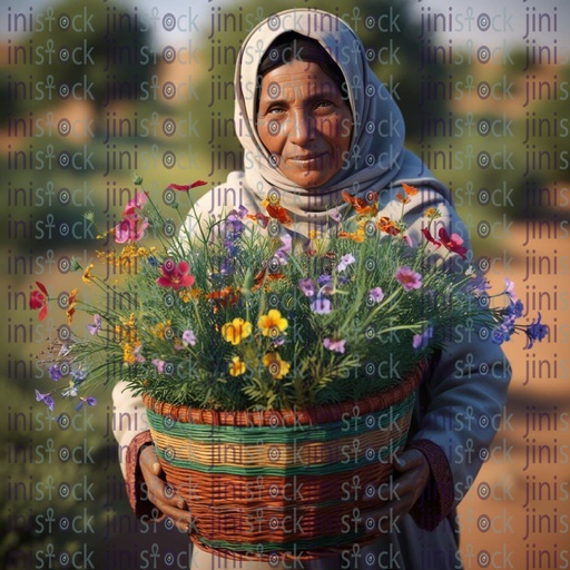 farmer lady holding a flower basket