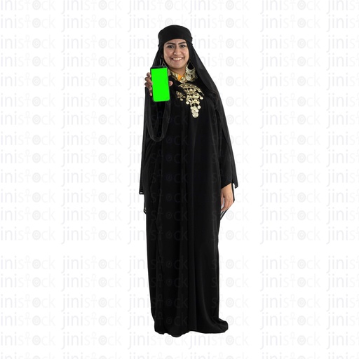 Woman from upper egypt holding a mobile with green screen