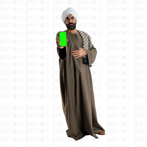 Upper egypt man holding a mobile with green screen