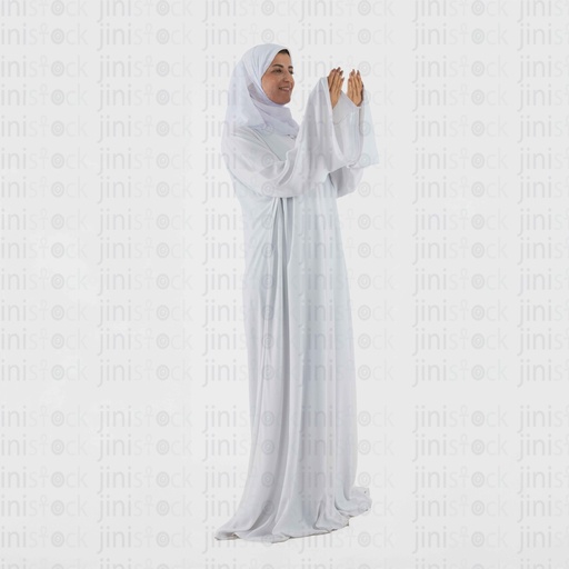 woman praying in white with her hands up