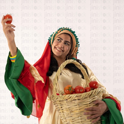 Egyptian farmer holding a tomato basket