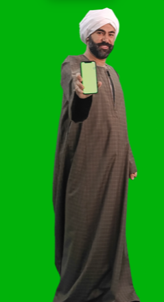 Egyptian Farmer holding a mobile with green screen 