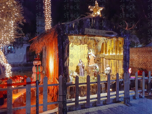 Christmas decoration for the statues in the barn