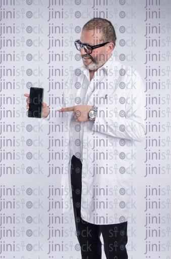 Doctor pointing at something on his phone