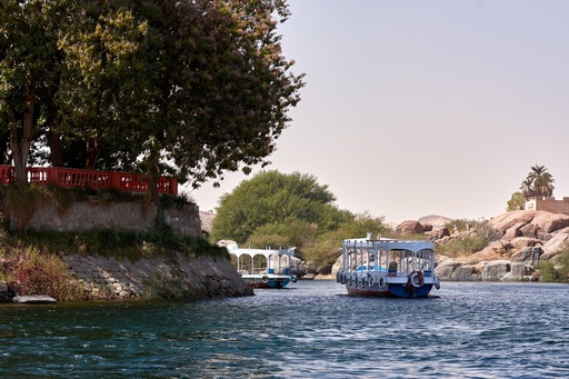 A beautiful natural view of the Nile boats in Aswan, Nubia, Egypt