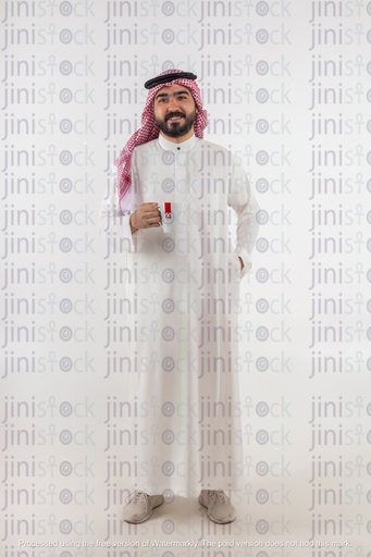 khaliji man holding a coffee mug