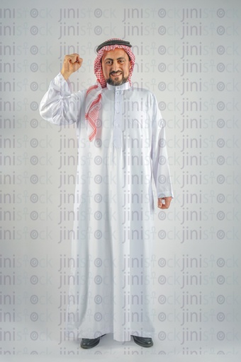 Khaliji, Saudi or Emirati or a Gulf man doing the winner sign