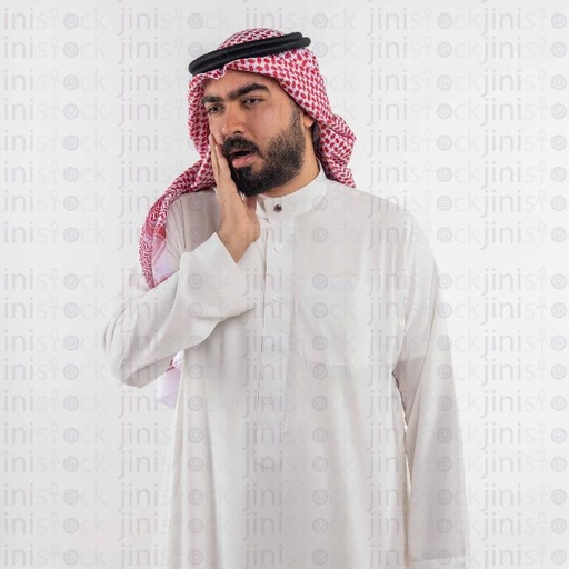 khaliji man with hand on checks stock image