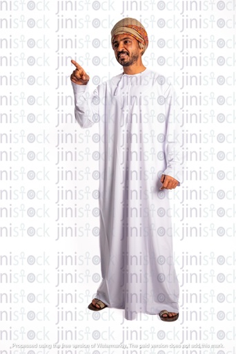 Omani khaliji arab man from gulf pointing at something