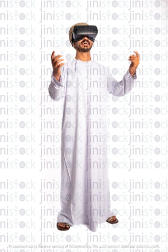 Omani arab khaliji man from gulf wearing VR glasses