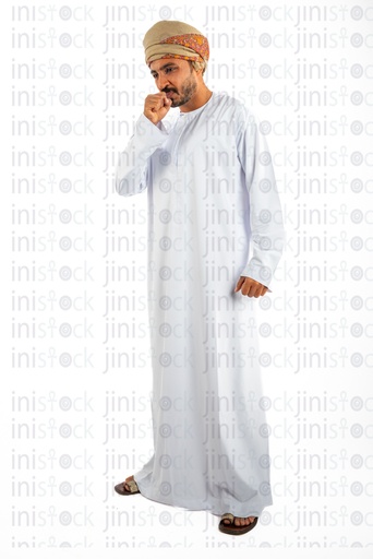 Omani arab khaliji man from gulf coughing with flu or cold