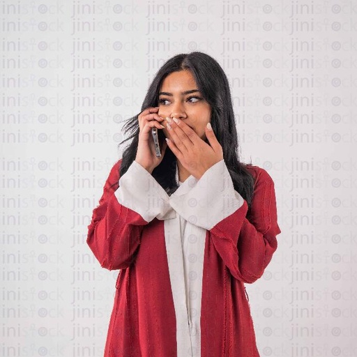 a khaliji woman talking on phone stock image