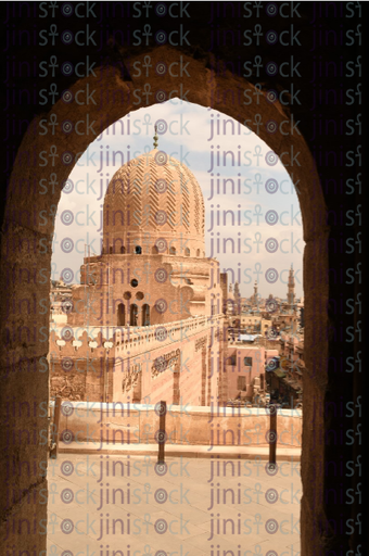 Dome of the mosque through window - stock image