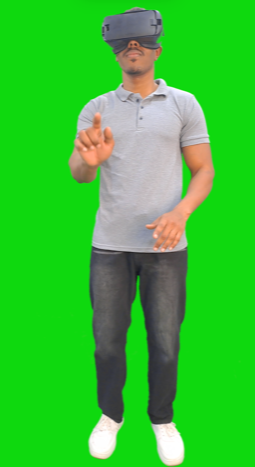 egyptian man wearing a VR glass and touching virtual screen