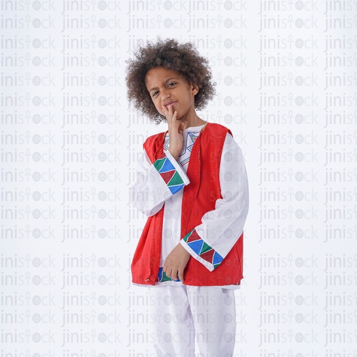 Nubian Egyptian boy in pain from toothache with curly hair